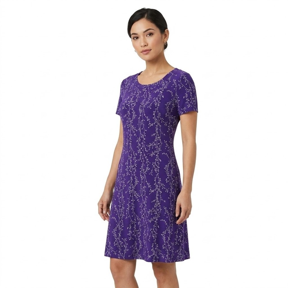 Ronni Nicole Dress Womens 10P Purple Silver Glitter Floral Vine Fit Flare 96476